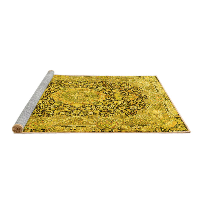 Sideview of Machine Washable Persian Yellow Traditional Rug, wshtr4095yw