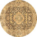 Round Machine Washable Persian Brown Traditional Rug, wshtr4095brn