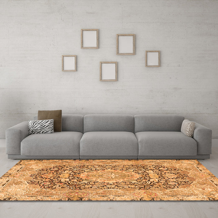 Machine Washable Persian Orange Traditional Area Rugs in a Living Room, wshtr4095org