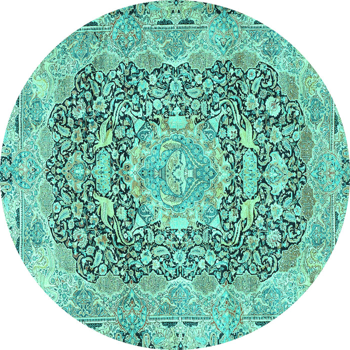 Round Persian Turquoise Traditional Rug, tr4095turq
