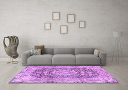 Machine Washable Persian Purple Traditional Area Rugs in a Living Room, wshtr4095pur