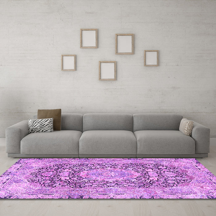 Machine Washable Persian Purple Traditional Area Rugs in a Living Room, wshtr4095pur