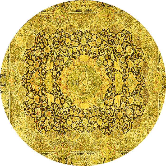 Round Persian Yellow Traditional Rug, tr4095yw