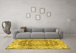 Machine Washable Persian Yellow Traditional Rug in a Living Room, wshtr4095yw