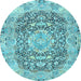 Round Machine Washable Persian Light Blue Traditional Rug, wshtr4095lblu