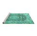 Sideview of Machine Washable Persian Turquoise Traditional Area Rugs, wshtr4095turq