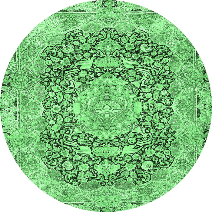 Round Persian Emerald Green Traditional Rug, tr4095emgrn