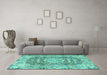 Machine Washable Persian Turquoise Traditional Area Rugs in a Living Room,, wshtr4095turq