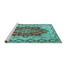 Sideview of Machine Washable Persian Turquoise Traditional Area Rugs, wshtr4096turq