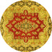 Round Machine Washable Persian Yellow Traditional Rug, wshtr4096yw