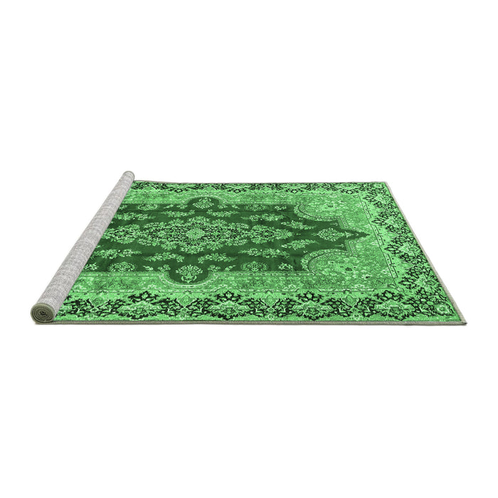 Sideview of Machine Washable Persian Emerald Green Traditional Area Rugs, wshtr4096emgrn