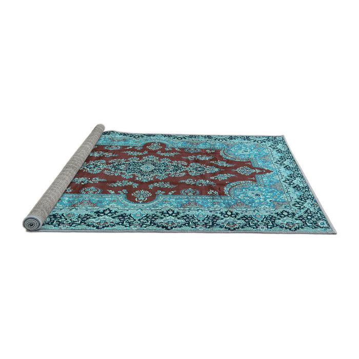 Sideview of Machine Washable Persian Light Blue Traditional Rug, wshtr4096lblu
