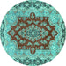 Round Machine Washable Persian Turquoise Traditional Area Rugs, wshtr4096turq