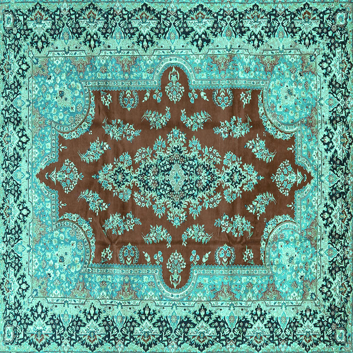 Square Machine Washable Persian Turquoise Traditional Area Rugs, wshtr4096turq