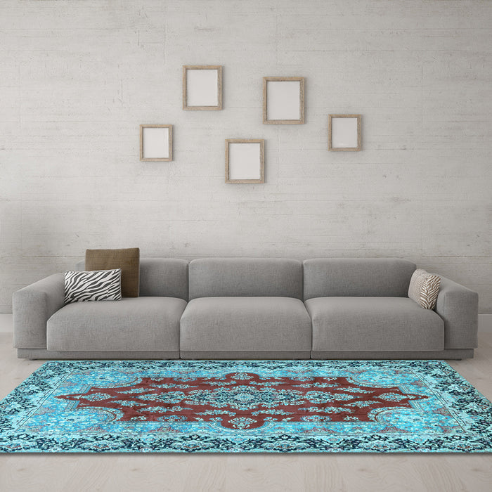 Machine Washable Persian Light Blue Traditional Rug in a Living Room, wshtr4096lblu