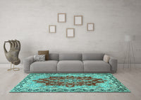 Machine Washable Persian Turquoise Traditional Rug, wshtr4096turq