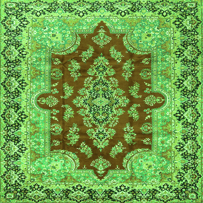 Round Machine Washable Persian Green Traditional Area Rugs, wshtr4096grn