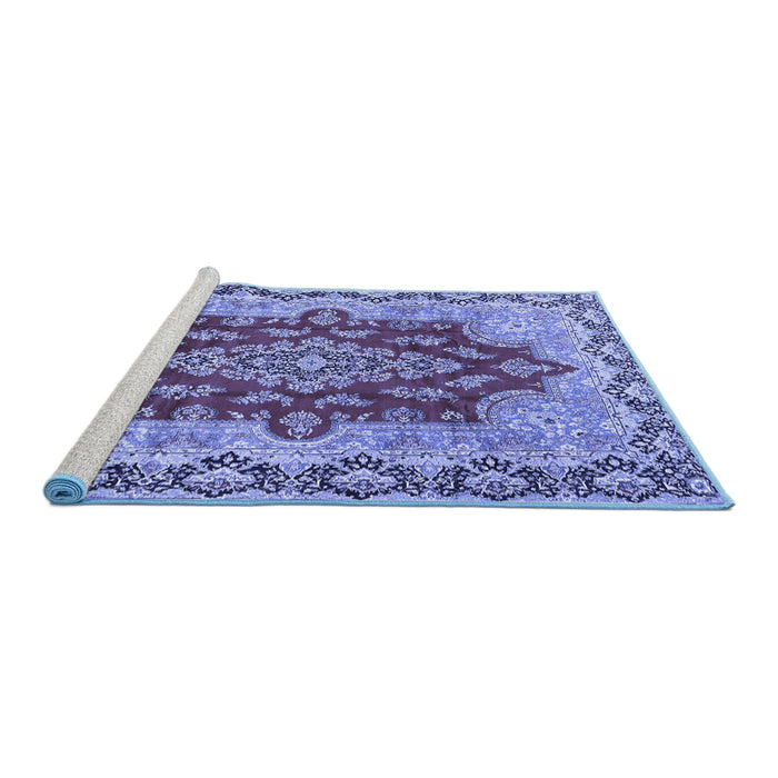 Sideview of Machine Washable Persian Blue Traditional Rug, wshtr4096blu