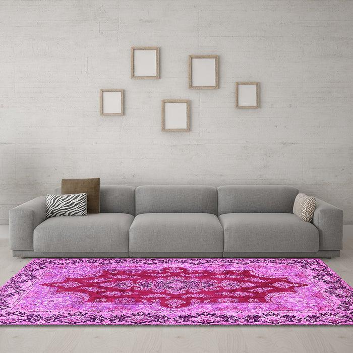 Machine Washable Persian Pink Traditional Rug in a Living Room, wshtr4096pnk