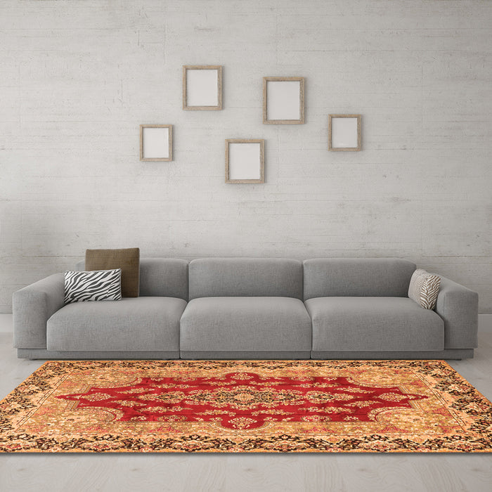 Machine Washable Persian Orange Traditional Area Rugs in a Living Room, wshtr4096org