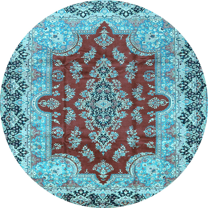 Round Machine Washable Persian Light Blue Traditional Rug, wshtr4096lblu