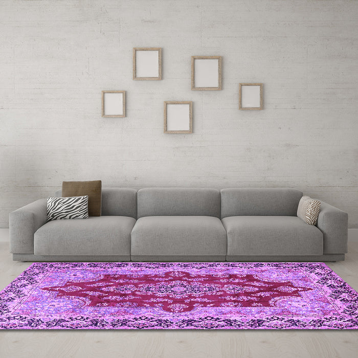 Machine Washable Persian Purple Traditional Area Rugs in a Living Room, wshtr4096pur