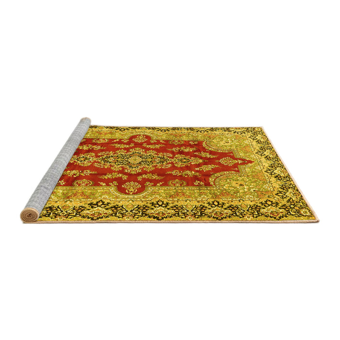 Sideview of Machine Washable Persian Yellow Traditional Rug, wshtr4096yw