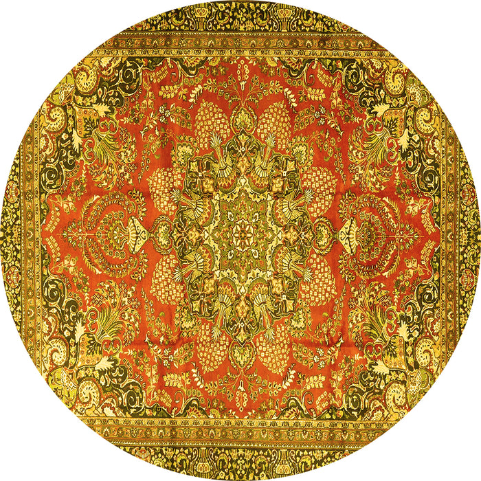 Round Medallion Yellow Traditional Rug, tr4097yw