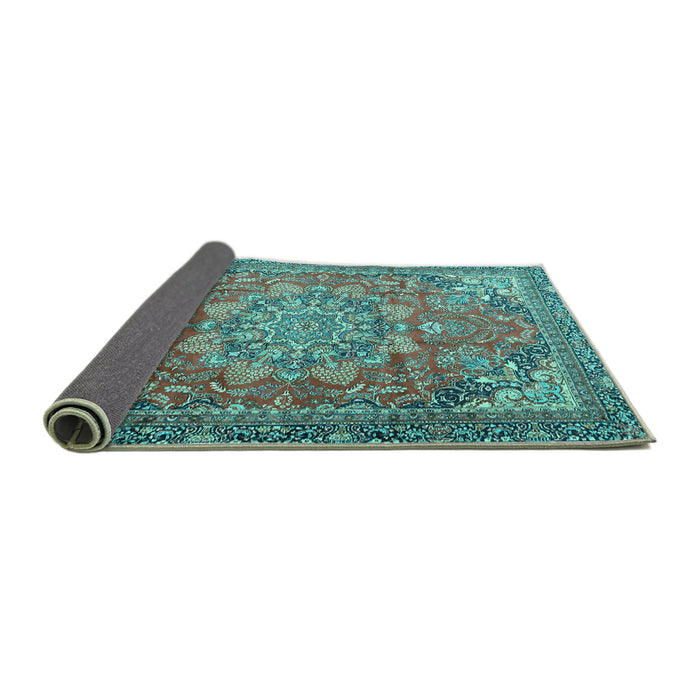 Sideview of Medallion Turquoise Traditional Rug, tr4097turq
