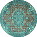 Round Medallion Turquoise Traditional Rug, tr4097turq