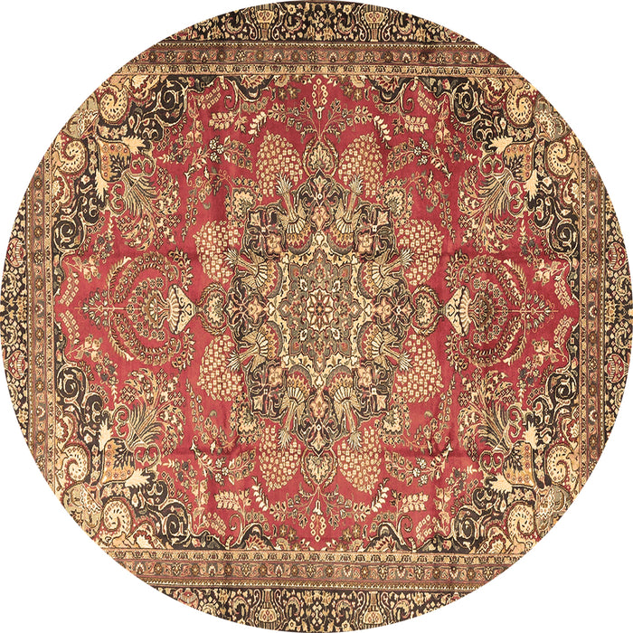 Round Machine Washable Medallion Brown Traditional Rug, wshtr4097brn