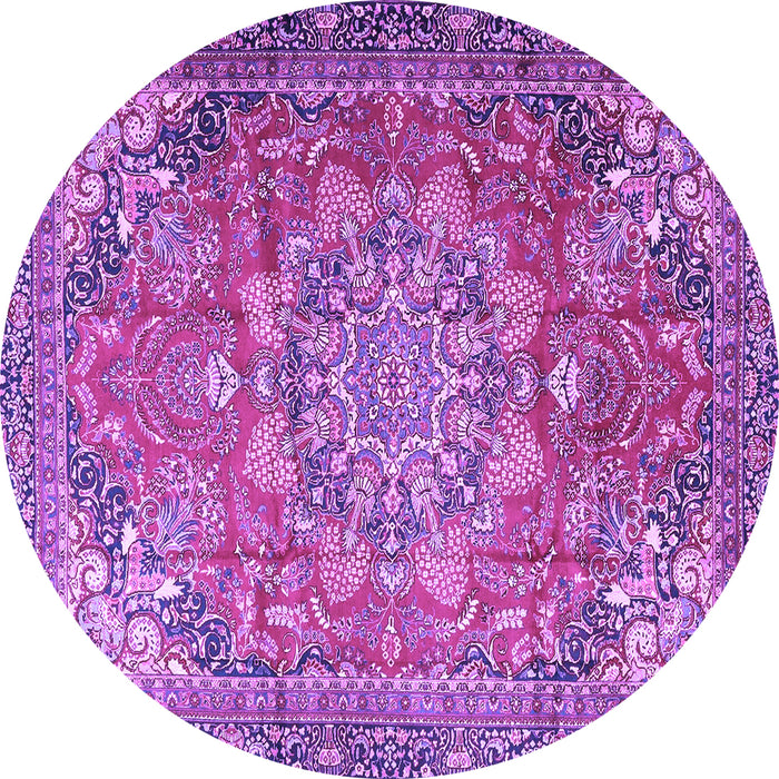 Round Machine Washable Medallion Purple Traditional Area Rugs, wshtr4097pur