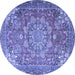 Round Machine Washable Medallion Blue Traditional Rug, wshtr4097blu