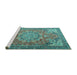 Sideview of Machine Washable Medallion Turquoise Traditional Area Rugs, wshtr4097turq