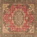 Square Machine Washable Medallion Brown Traditional Rug, wshtr4097brn