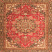 Round Machine Washable Medallion Orange Traditional Area Rugs, wshtr4097org