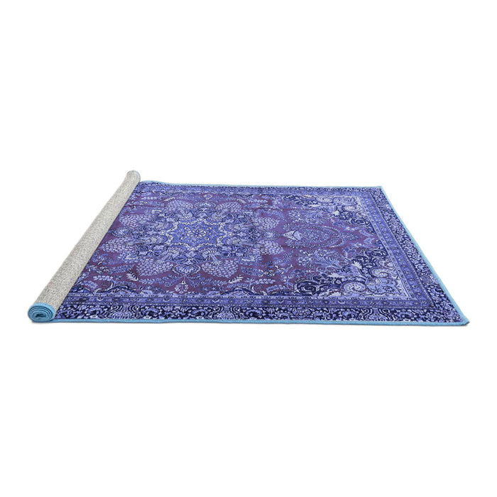 Sideview of Machine Washable Medallion Blue Traditional Rug, wshtr4097blu