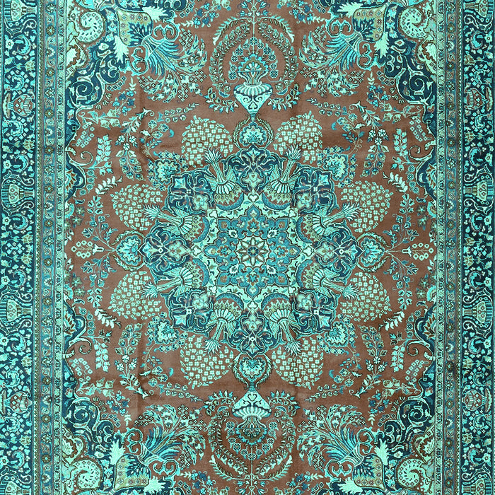 Machine Washable Medallion Turquoise Traditional Area Rugs, wshtr4097turq
