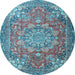 Round Medallion Light Blue Traditional Rug, tr4097lblu