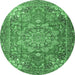 Round Machine Washable Medallion Emerald Green Traditional Area Rugs, wshtr4097emgrn