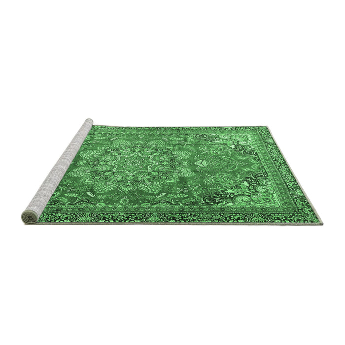 Sideview of Machine Washable Medallion Emerald Green Traditional Area Rugs, wshtr4097emgrn