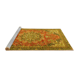 Sideview of Machine Washable Medallion Yellow Traditional Rug, wshtr4097yw