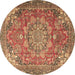 Round Medallion Brown Traditional Rug, tr4097brn