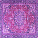 Square Machine Washable Medallion Purple Traditional Area Rugs, wshtr4097pur