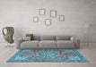 Machine Washable Medallion Light Blue Traditional Rug in a Living Room, wshtr4097lblu