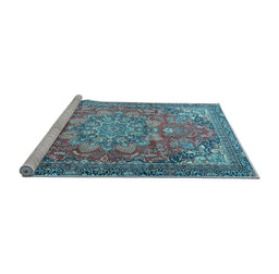 Sideview of Machine Washable Medallion Light Blue Traditional Rug, wshtr4097lblu