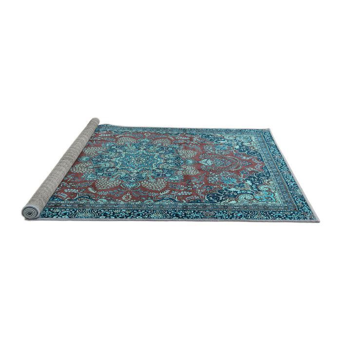Sideview of Machine Washable Medallion Light Blue Traditional Rug, wshtr4097lblu