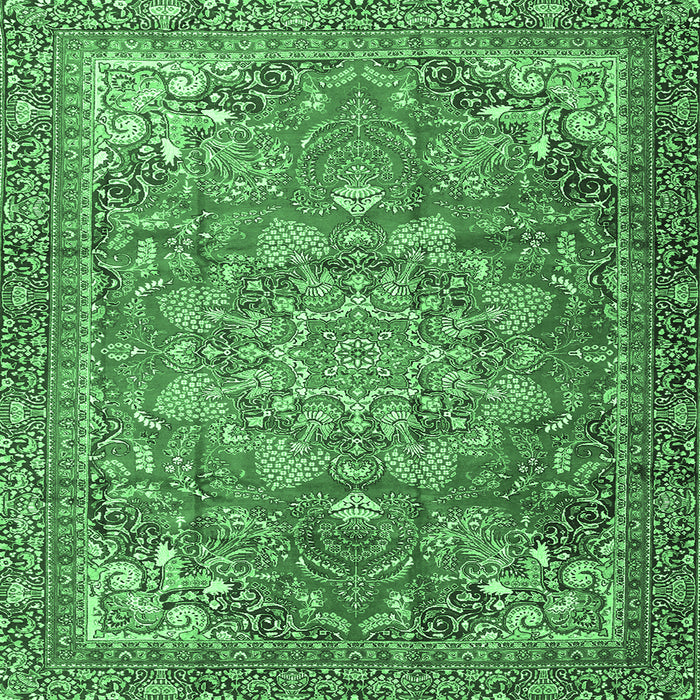 Square Machine Washable Medallion Emerald Green Traditional Area Rugs, wshtr4097emgrn