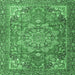 Square Machine Washable Medallion Emerald Green Traditional Area Rugs, wshtr4097emgrn