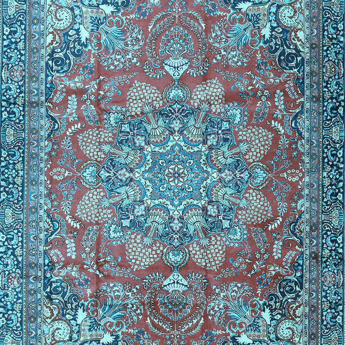 Machine Washable Medallion Light Blue Traditional Rug, wshtr4097lblu